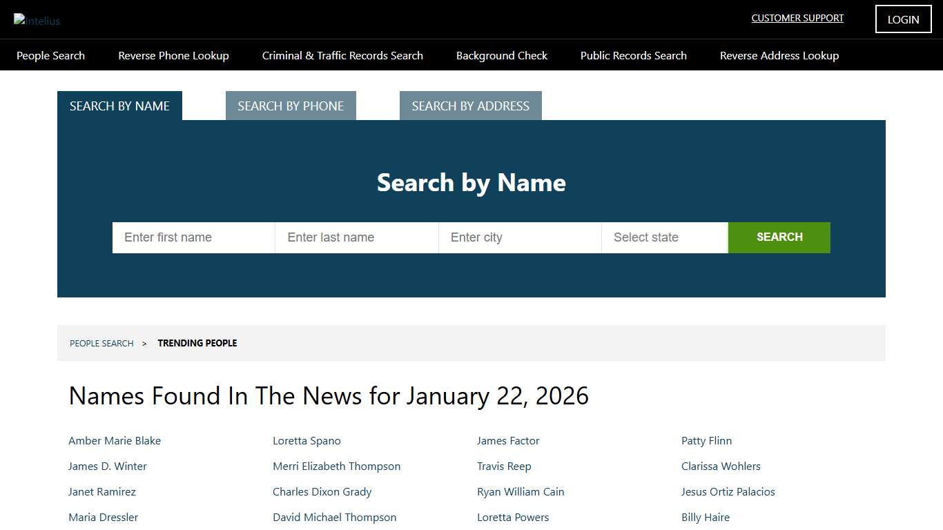 People Search Directory: Names Found In The News for January 22, 2026 Intelius